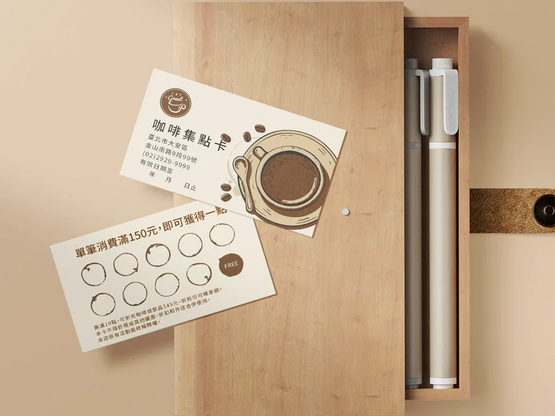 公版咖啡集點卡 COF028｜名片式優惠券印刷版型 折扣卡・集點卡 - 元樂印