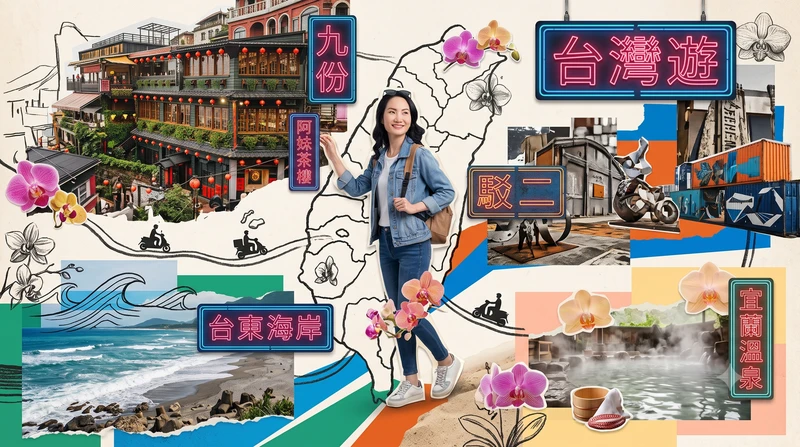 台灣旅遊拼貼｜三角桌曆封面AI圖 - 元樂印